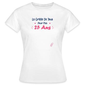 la griffe de tous pour mes 25 Ans - T-shirt Femme - blanc - Devant - AI Model Female 172 dark (172cm)