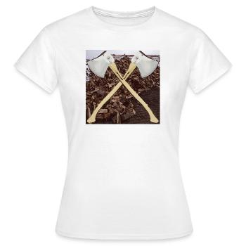 Ster Holz mit Axt Holzfäller Eiche Buche Esche - Frauen T-Shirt - Weiß - Vorne - AI Model Female 172 dark (172cm)