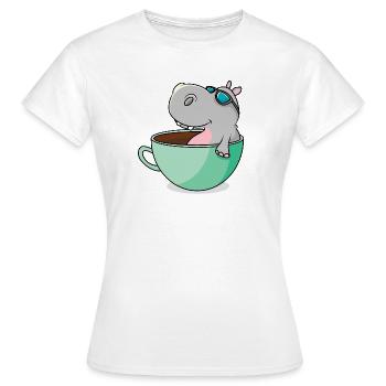 Hippo se refroidit dans sa tasse pour se rafraîchir - T-shirt Femme - blanc - Devant - AI Model Female 172 dark (172cm)