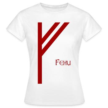 Rune Fehu nommée Rouge – Viking Futhark Norse - T-shirt Femme - blanc - Devant - AI Model Female 172 dark (172cm)