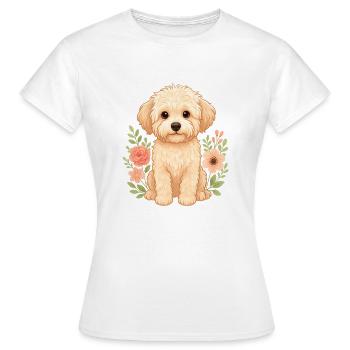 Cute Maltipoo with Flowers – Floral Dog Motif - Women's T-Shirt - white - Front - AI Model Female 172 dark (172cm)