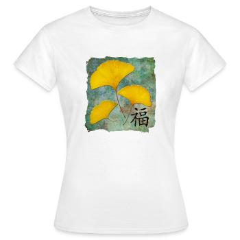Ginkgo Feng Shui Design Bonheur - T-shirt Femme - blanc - Devant - AI Model Female 172 dark (172cm)