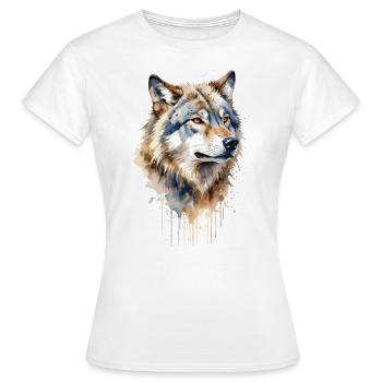 Loup gris aquarelle - Sauvage et libre - T-shirt Femme - blanc - Devant - AI Model Female 172 dark (172cm)
