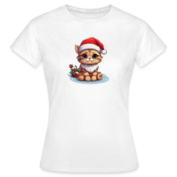 Weihnachtspfote: Niedliche Katze mit Mütze - Frauen T-Shirt - Weiß - Vorne - AI Model Female 172 dark (172cm)