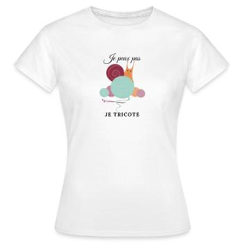 tee-shirt tricot Je peux pas je tricote humour - T-shirt Femme - blanc - Devant - AI Model Female 172 dark (172cm)