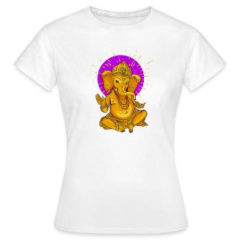 Yoga namaste Buddha Elefant ganesha gold Sonne om - Frauen T-Shirt - Weiß - Vorne - AI Model Female 172 dark (172cm)