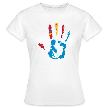 bunter Handabdruck mit verschiedene Formen - Frauen T-Shirt - Weiß - Vorne - AI Model Female 172 dark (172cm)