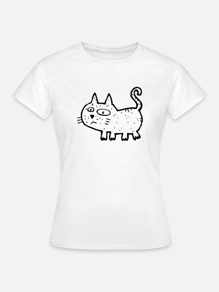 Schwarzweiß Skizzenkatze - Frauen T-Shirt - Weiß
