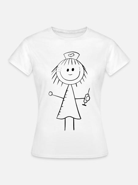 Lustiges Krankenschwester Strichmännchen - Frauen T-Shirt - Weiß