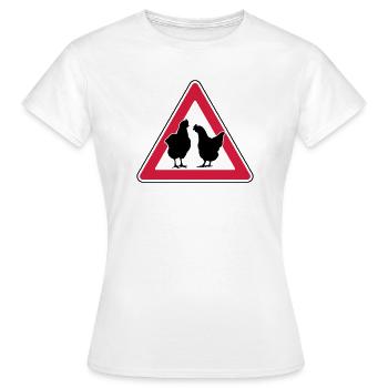 Hühnerabend Huhn Achtung freilaufende Hennen - Frauen T-Shirt - Weiß - Vorne - AI Model Female 172 dark (172cm)