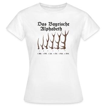 Das Bayrische Alphabet aus Bayern - Frauen T-Shirt - Weiß - Vorne - AI Model Female 172 dark (172cm)
