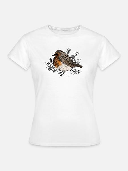 Rotkehlchen auf Zweigen - Frauen T-Shirt - Weiß