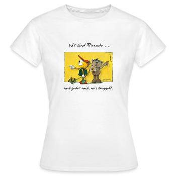 Janosch 'Wir sind Freunde, Weil Jeder Weiß ...' - Frauen T-Shirt - Weiß - Vorne - AI Model Female 172 dark (172cm)