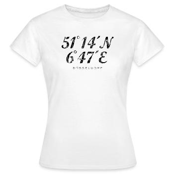 Düsseldorf Koordinaten (Vintage/Schwarz) - Frauen T-Shirt - Weiß - Vorne - AI Model Female 172 dark (172cm)