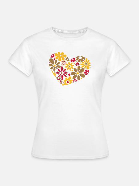 Großes Flower Power Herz, bunt - Frauen T-Shirt - Weiß