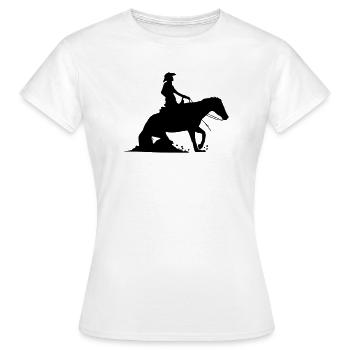 Equitation Western Equestre - Reining - T-shirt Femme - blanc - Devant - AI Model Female 172 dark (172cm)