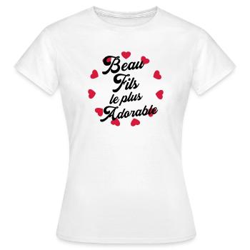 belle-fille / beau-fils / beau fils / belle fille - T-shirt Femme - blanc - Devant - AI Model Female 172 dark (172cm)