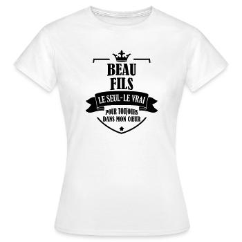 belle-fille / beau-fils / beau fils / belle fille - T-shirt Femme - blanc - Devant - AI Model Female 172 dark (172cm)