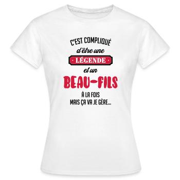 belle-fille / beau-fils / beau fils / belle fille - T-shirt Femme - blanc - Devant - AI Model Female 172 dark (172cm)