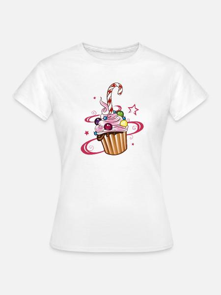 Muffin mit Sternen, Süßigkeiten und Zuckerstange. - Frauen T-Shirt - Weiß