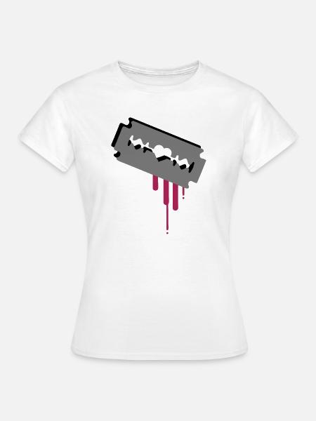 Rasierklinge mit Herz und Blut - Frauen T-Shirt - Weiß