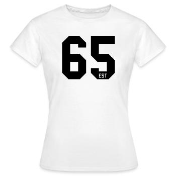 Design numéroté 65 – Typographie en bloc EST - T-shirt Femme - blanc - Devant - AI Model Female 172 dark (172cm)