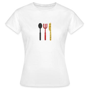 SchwarzRotGold - Frauen T-Shirt - Weiß - Vorne - AI Model Female 172 dark (172cm)