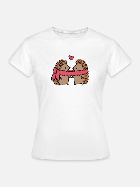 Kuschelige Igel mit Herzmotiv - Frauen T-Shirt - Weiß