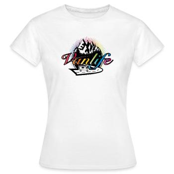 Campeurs sur la route avec une typographie Van Life colorée - T-shirt Femme - blanc - Devant - AI Model Female 172 dark (172cm)