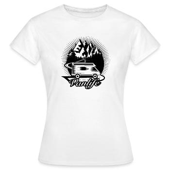 Campeurs sur la route avec la typographie Van Life - T-shirt Femme - blanc - Devant - AI Model Female 172 dark (172cm)