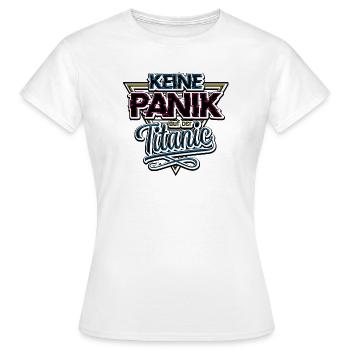 Spruch - Keine Panik - Titanic - Dreieck Retro - Frauen T-Shirt - Weiß - Vorne - AI Model Female 172 dark (172cm)