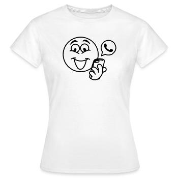 Stick head with a phone and pop-up text berich - Women's T-Shirt - white - Front - AI Model Female 172 dark (172cm)