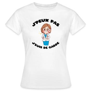 J'peux pas j'suis de garde Humour soignant cadeau - T-shirt Femme - blanc - Devant - AI Model Female 172 dark (172cm)