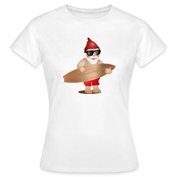 cooler Gartenzwerg mit Sonnenbrille und Surfbrett - Frauen T-Shirt - Weiß - Vorne - AI Model Female 172 dark (172cm)
