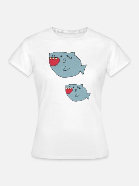 haifisch vater und sohn - Dame-T-shirt - hvid