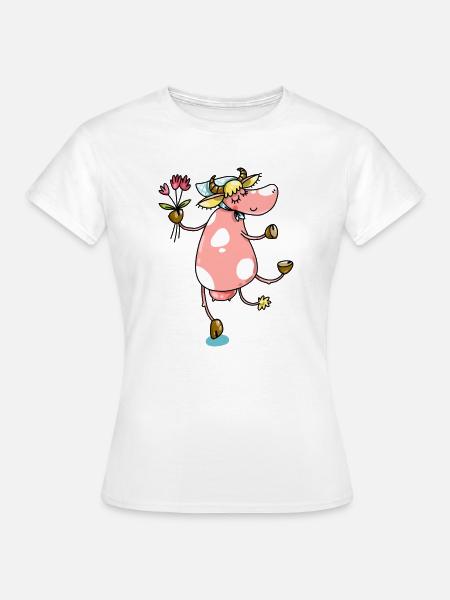 Bauernkuh mit Blumen Süßes Design - Frauen T-Shirt - Weiß