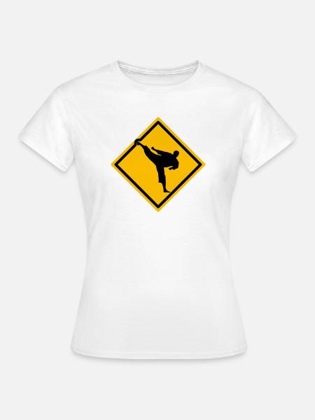 Karate Warnschild Yokogeri - Frauen T-Shirt - Weiß