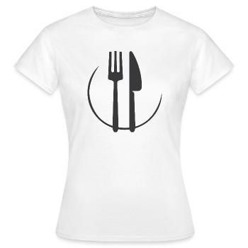 cutlery besteck symbol gastro bistro bar icon - Frauen T-Shirt - Weiß - Vorne - AI Model Female 172 dark (172cm)
