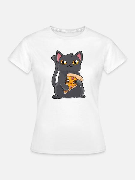 Katze Pizza - Frauen T-Shirt - Weiß