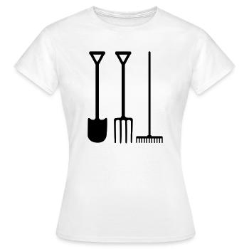 Gartengeräte Schaufelrechen und Mistgabel - Frauen T-Shirt - Weiß - Vorne - AI Model Female 172 dark (172cm)