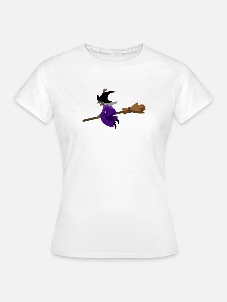 Hexe fliegt auf dem Besen - Frauen T-Shirt - Weiß