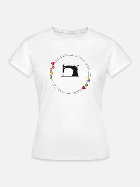 nostalgisch stilisierte Nähmaschine mit Knöpfe - Frauen T-Shirt - Weiß