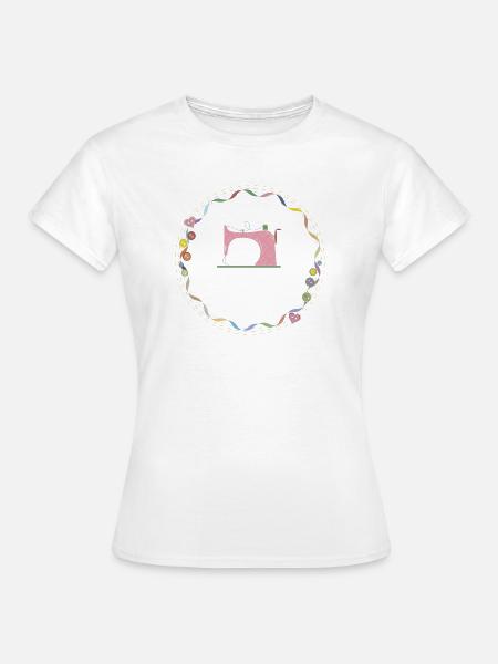 nostalgisch bunte Nähmaschine mit Knöpfe - Frauen T-Shirt - Weiß