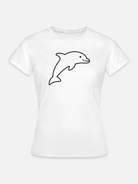 Delfin Symbol Umriss fröhlich springend - Frauen T-Shirt - Weiß