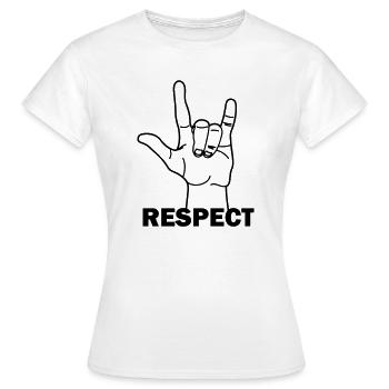 Respect des gestes de la main avec le texte RESPECT - T-shirt Femme - blanc - Devant - AI Model Female 172 dark (172cm)