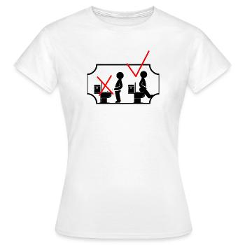 WC Aufkleber - Frauen T-Shirt - Weiß - Vorne - AI Model Female 172 dark (172cm)