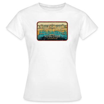 Badge retro, Toulouse France est ma ville natale - T-shirt Femme - blanc - Devant - AI Model Female 172 dark (172cm)