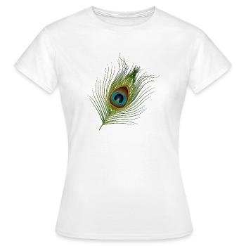 von Hand gezeichnete Pfauenfeder - Frauen T-Shirt - Weiß - Vorne - AI Model Female 172 dark (172cm)