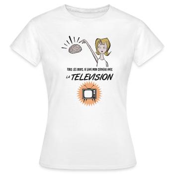 Je lave mon cerveau avec la télévision - T-shirt Femme - blanc - Devant - AI Model Female 172 dark (172cm)