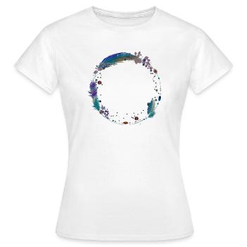 cadre délicat fait de plumes et de symboles ethno - T-shirt Femme - blanc - Devant - AI Model Female 172 dark (172cm)